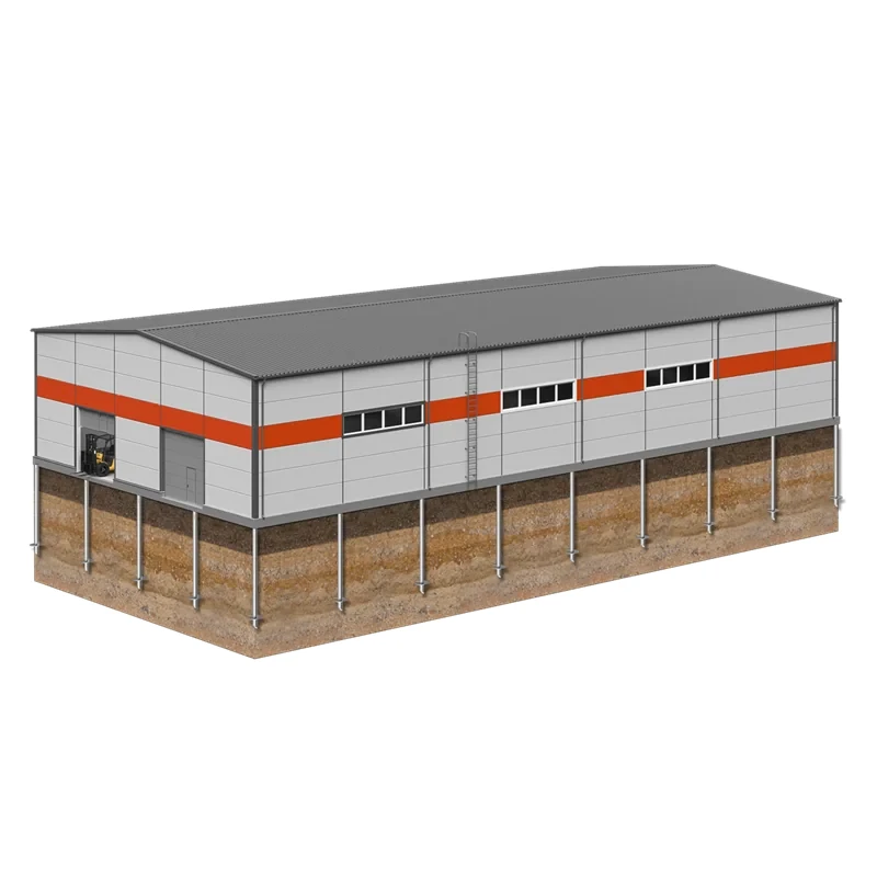 Teollisuushalli ruuvipaaluperustuksilla